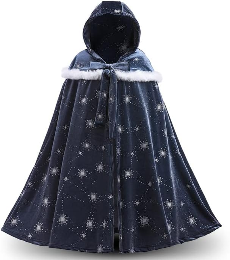 PURFEEL 2022 Girls Luxurious Hooded Cape for Elsa Kids Princess Cloak Costume