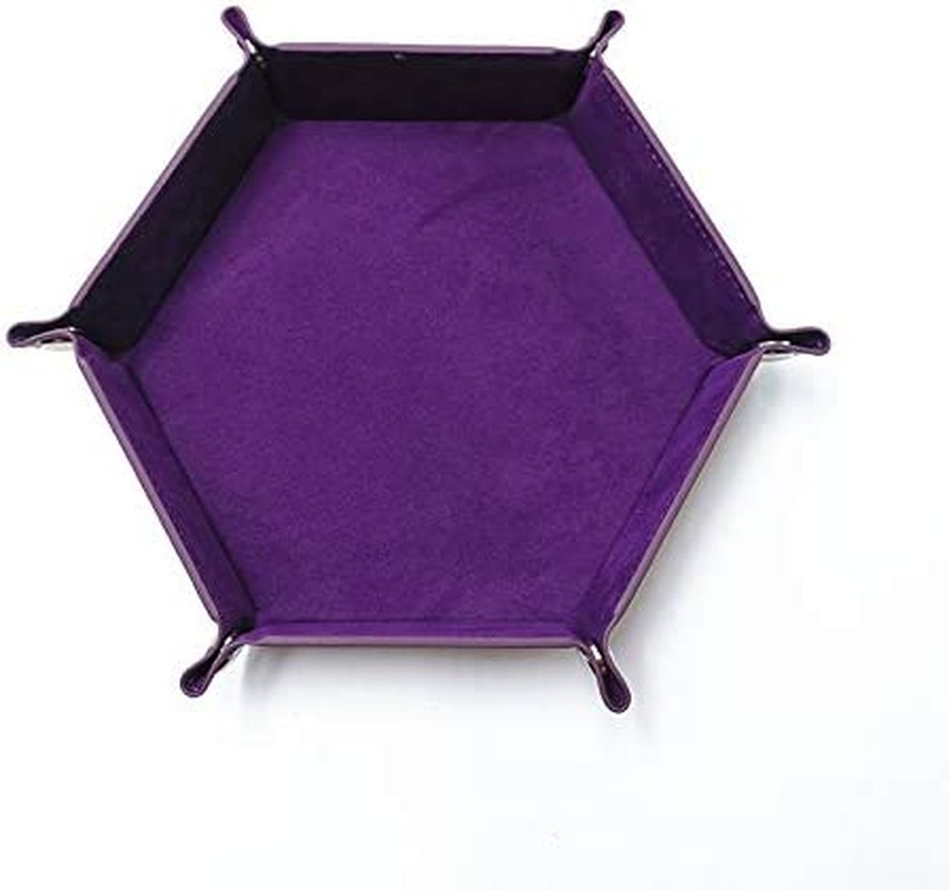 PETHOMEAU DND Portable Folding Dice Rolling Tray for Use as DND Dice Tray D&D Dice Tray or Dice Game, PU Leather Dice Holder for Dice Games like RPG, DND and Other Table Games (Purple)