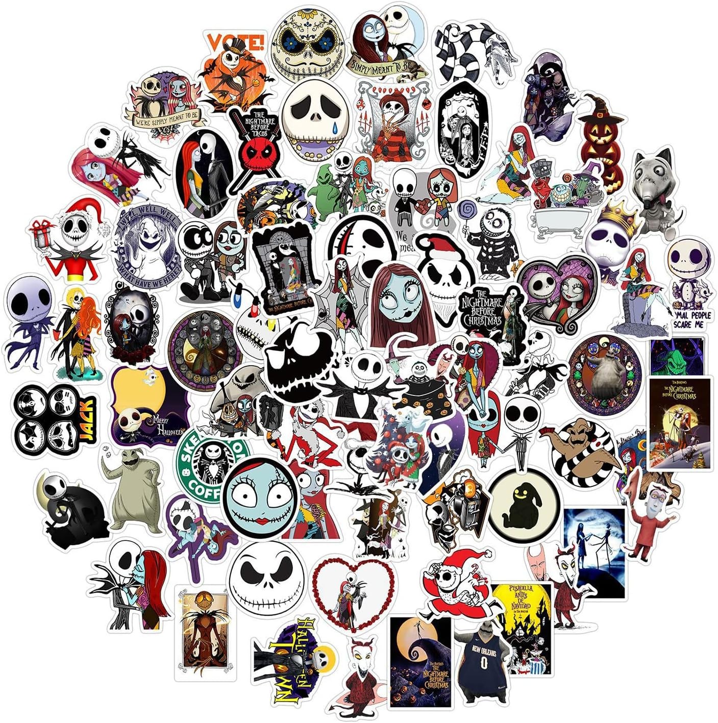 100 Pcs Nightmare before Christmas Stickers, Halloween Theme Movie Decals Stickers for Water Bottles Scrapbook Computer Laptop Luggage Motorcycle Graffiti Decoration (Halloween 100PCS)