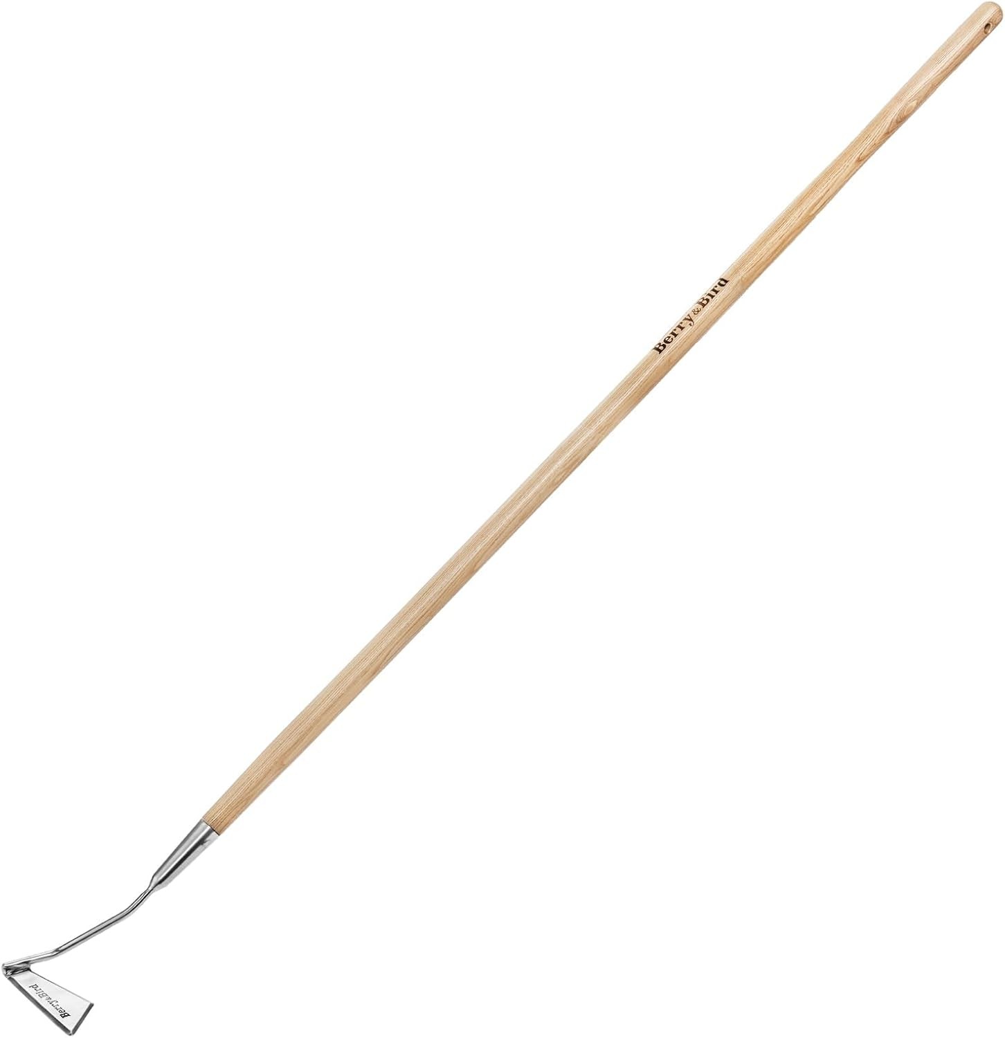 Berry&Bird Garden Hoe, 63” Stainless Steel Long Handle 3-Edge Hoe, Ergonomic Wooden Handle, Angled Hoe/Warren Hoe for Removing Weeds, Moss, Debris