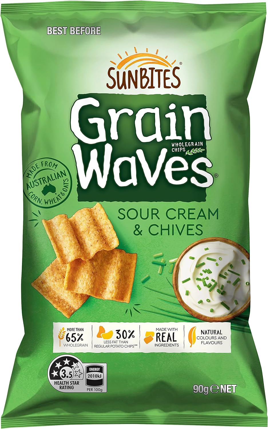 Sunbites Grain Waves Sour Cream and Chives Wholegrain Chips 90 G