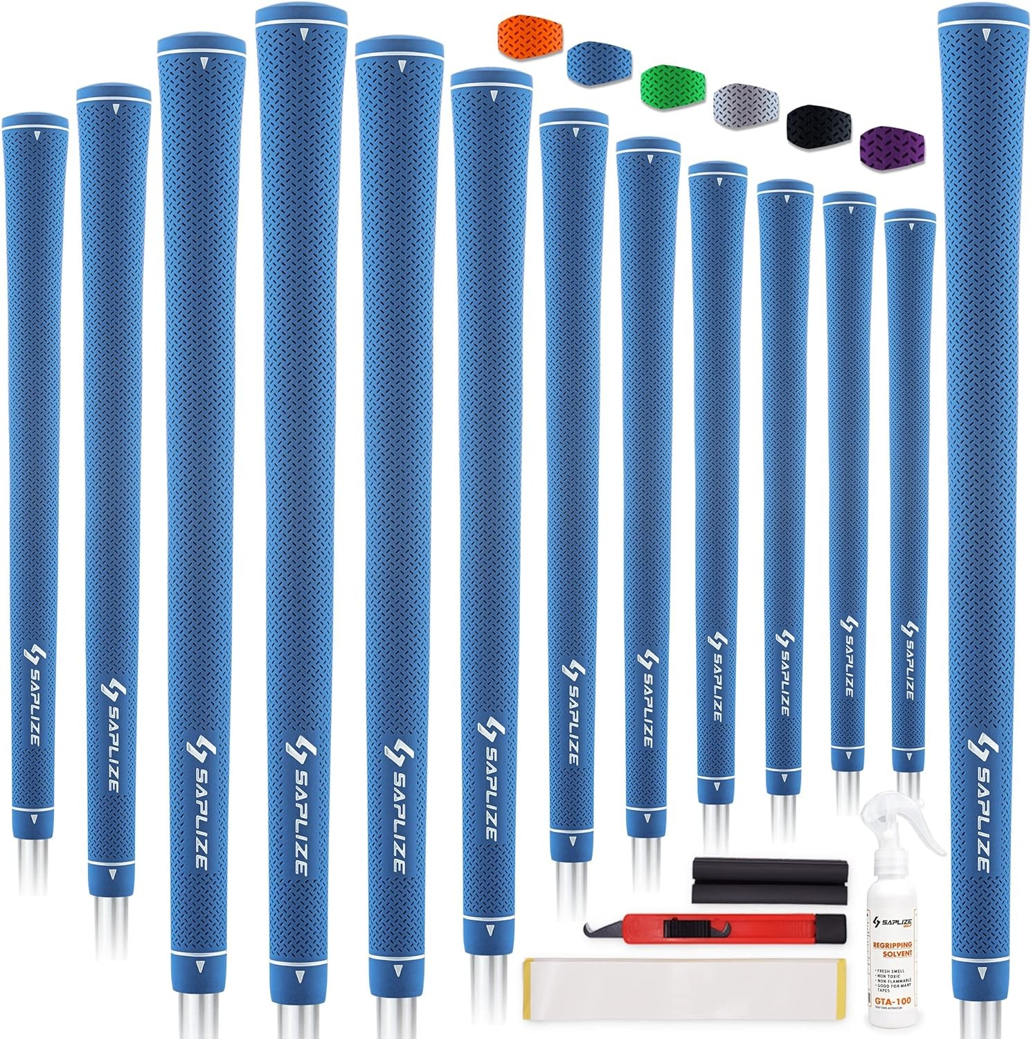 SAPLIZE CC02 Rubber Golf Grips, 13 Pack with Full Regripping Kit, 6 Pure Colors Available, Standard/Midsize Anti-Slip Rubber Golf Club Grips