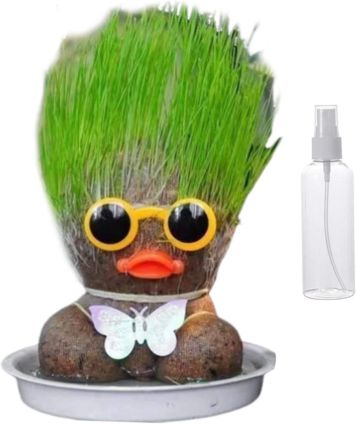 Generic Growing Grass Head Doll Plant, 3PCS Growing Grass Head Doll, 3.94Inch Mini Grass Head Plants Potted, Grass Doll, Grass Head Doll with Trays and Spray Bottles for Men Women Kids