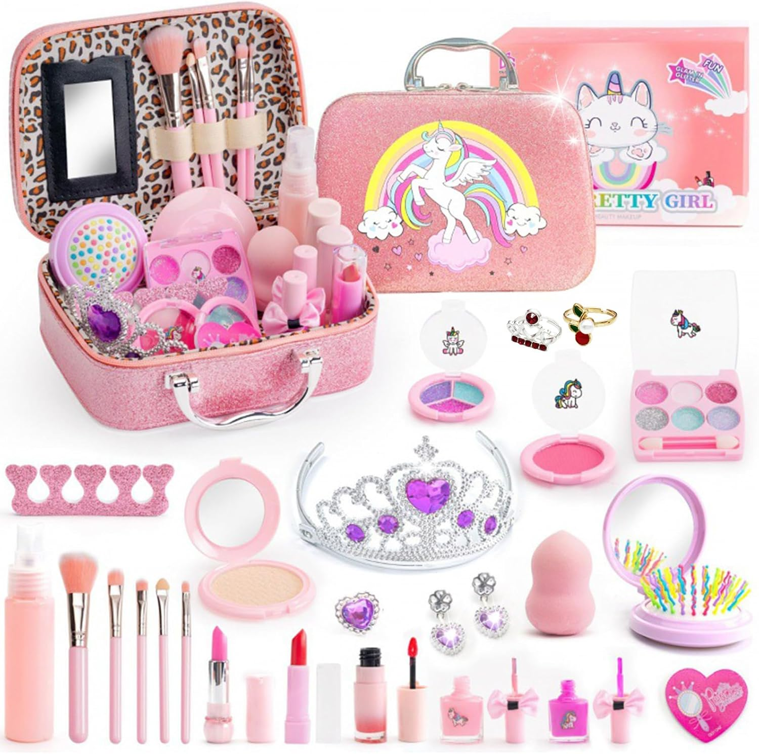 Kids Washable Makeup Girls Toys, Girls Makeup Kit for Kids Make up Set Real Makeup for Kid Little Girls Toddlers Children Princess Christmas Birthday Gifts Toys for 3 4 5 6 7 8 9 10 Year Old (Unicorn)