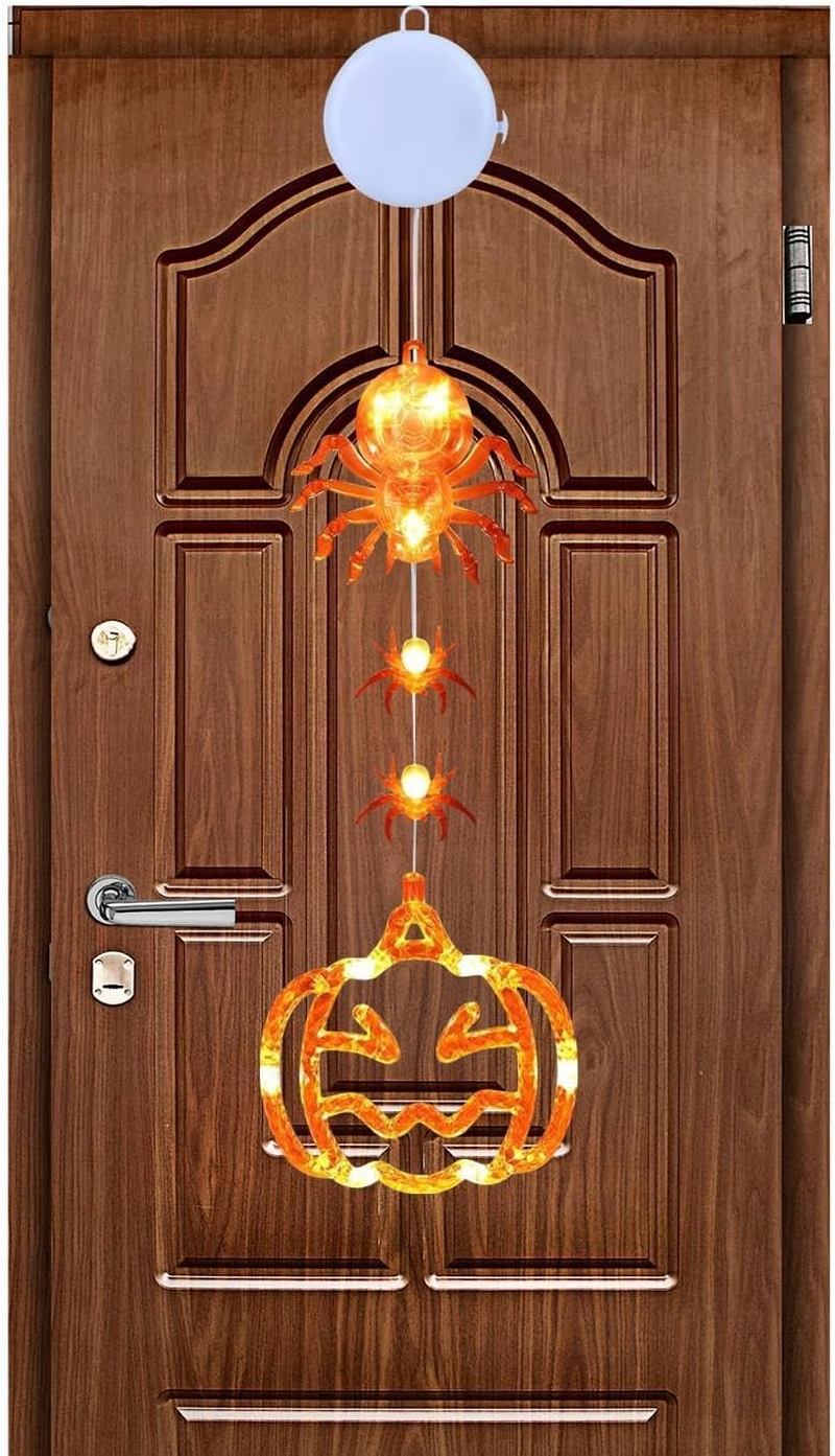 Halloween Decorations Window Lights,Indoor Window Lights Decor for Halloween – Automatic Timer Function Pumpkin Spider Web Lights for Balcony, Porch, Cabinet, Bedroom, Wall, Door