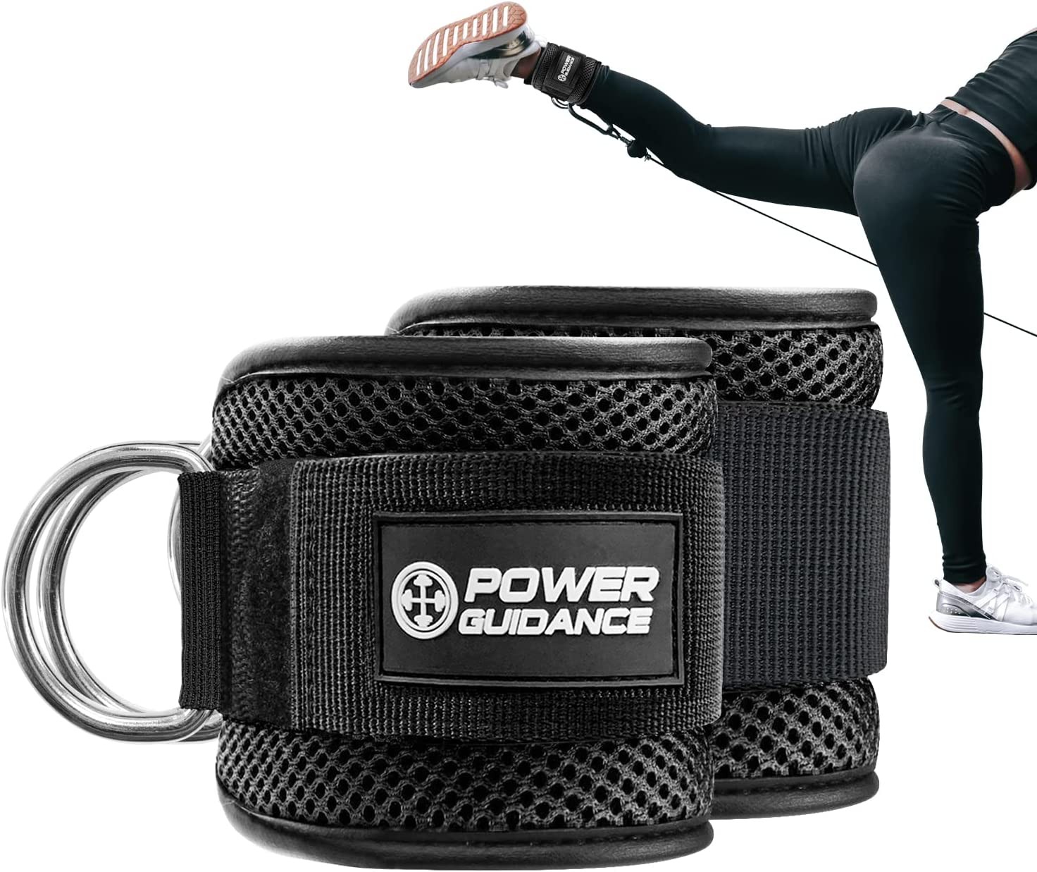 POWER GUIDANCE Ankle Strap for Cable Machine, Adjustable Ankle Straps for Working Out, Neoprene Pad for Glute Kickbacks & Lower Body Exercises