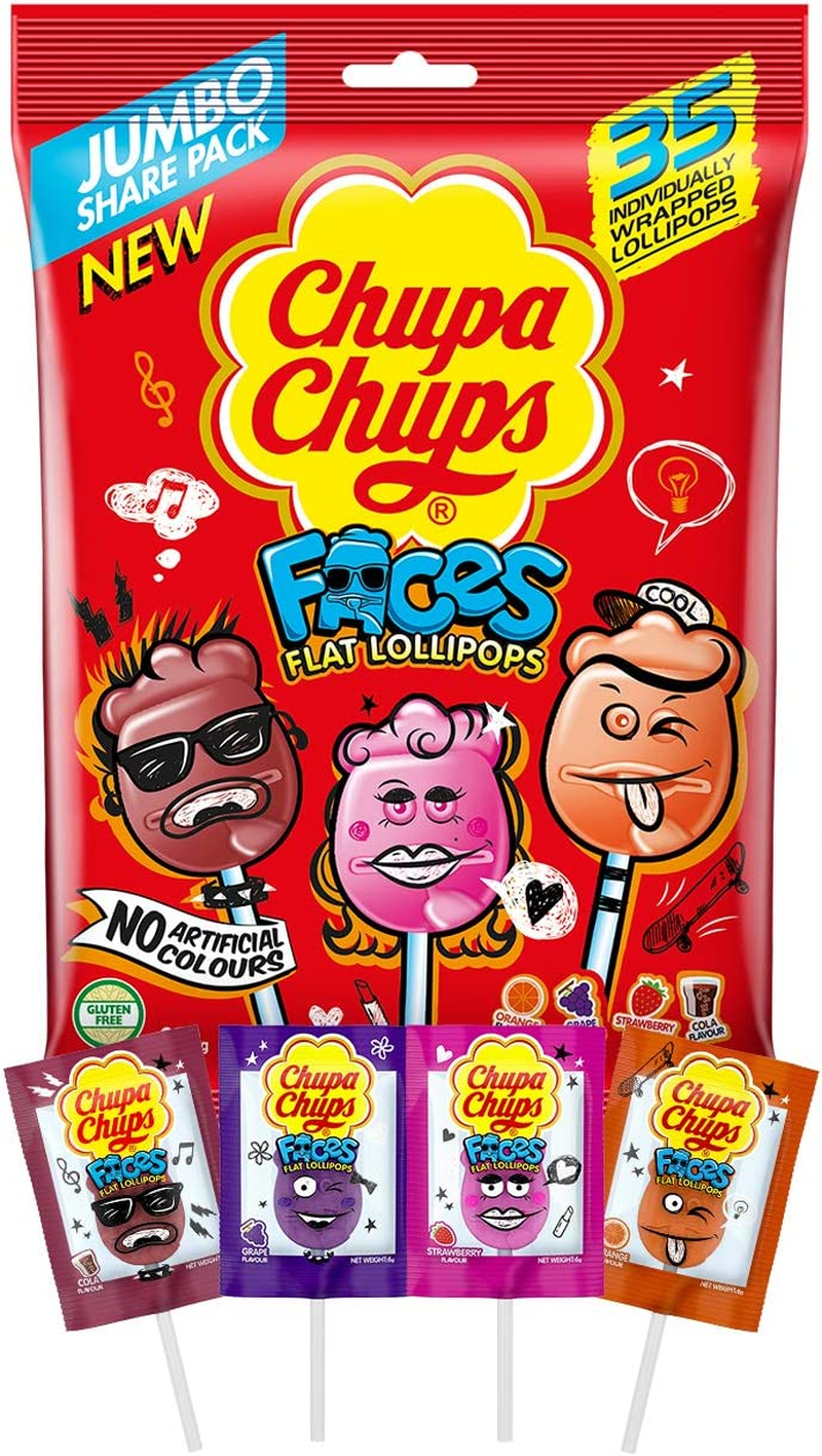 Chupa Chups Faces Bag, 35 Lollipops, Fun Small Treats, 210G