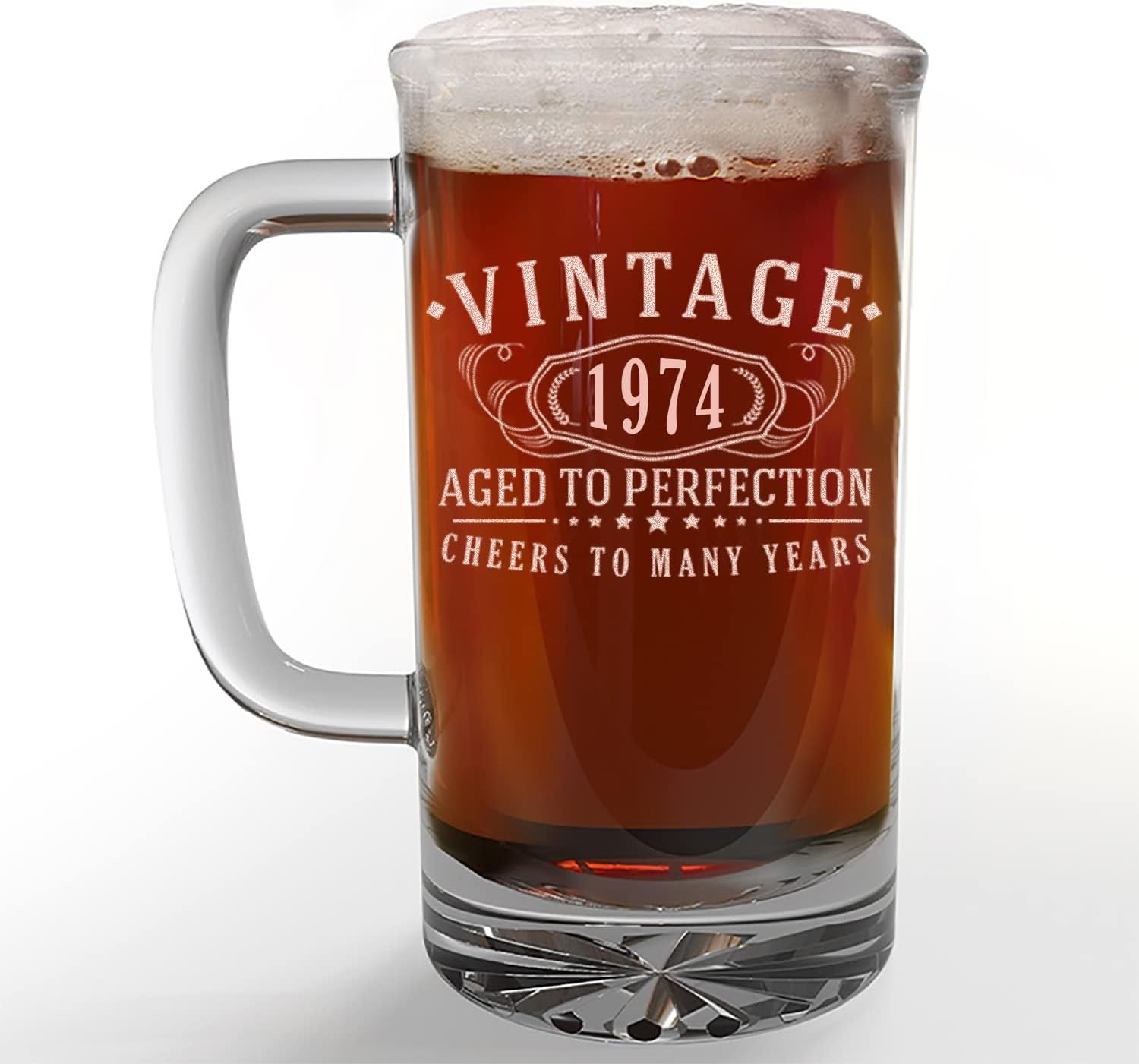 Vintage 1974 Etched 16Oz Glass Beer Mug – 50Th Birthday Gifts for Men – Cheers to 50 Years Old – 50Th Birthday Decorations for Him – Best Engraved Beer Gift Ideas for Men – Dad Grandpa 2.0