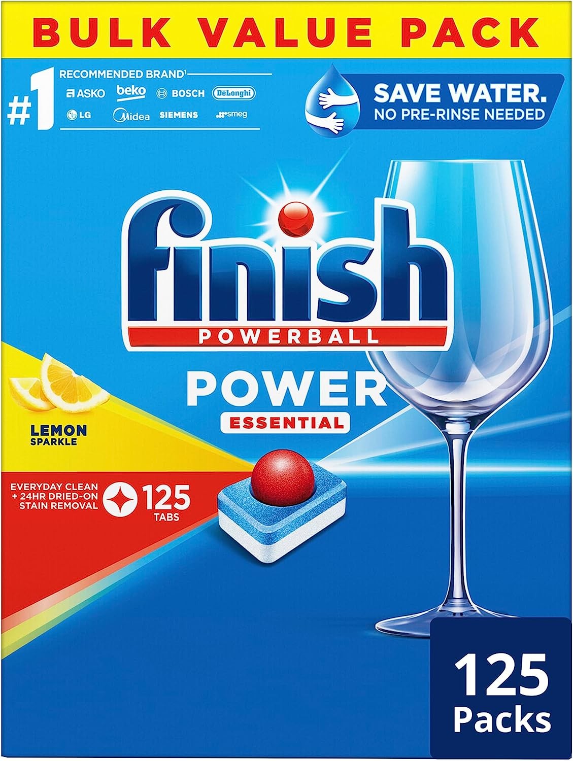 Finish Power Essential Dishwashing Tablets, Lemon Sparkle, 125 Tablets