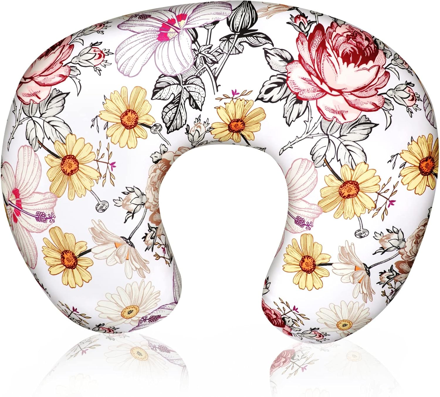 Floral Nursing Pillow Cover, Breastfeeding Pillow Slipcover for Baby Girls, Soft Snug Fits on Newborn Feeding Pillow Case