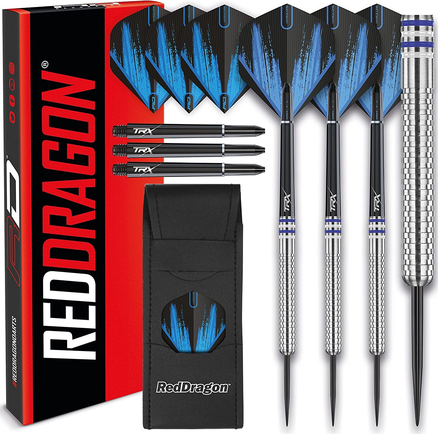 Raider Series: 23G Steel Tip Tungsten Darts Set – Professional Darts with Shafts (Stems), Flights and Checkout Card – Choice of Colour Available