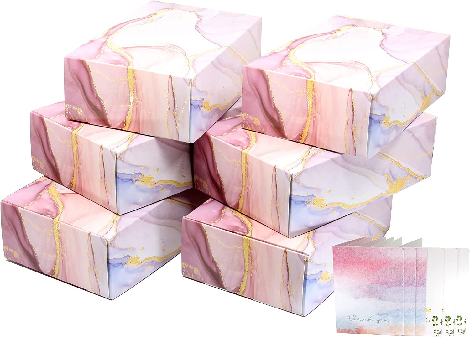 Rosh Pinnah, Gift Boxes with Lids, Elegant Marble & Glitter, 24 X 15 X 7Cm (6 Packs Incl. 6 Cards) – Ideal for Bridesmaid Proposal, Maid of Honor, Baby Shower, Holiday, Christmas (Pink)