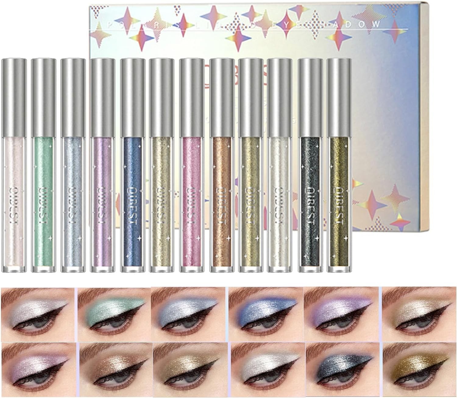 Roseflower 12 Pcs Liquid Chameleon Eyeshadow Makeup Set, Metallic Shimmer Glitter Eyeshadow Sweatproof Makeup Set, Matte Glitter Pressed All Highly Pigmented Blending Powder, Girls Liquid Eyeshadow#1