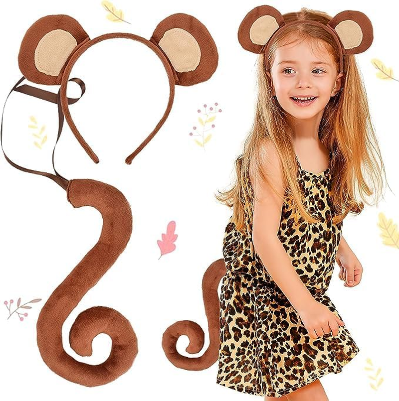 Jevenis Monkey Costume Kids Monkey Ears Monkey Headband Tail Monkey Costume Accessories Halloween Dress up Costume