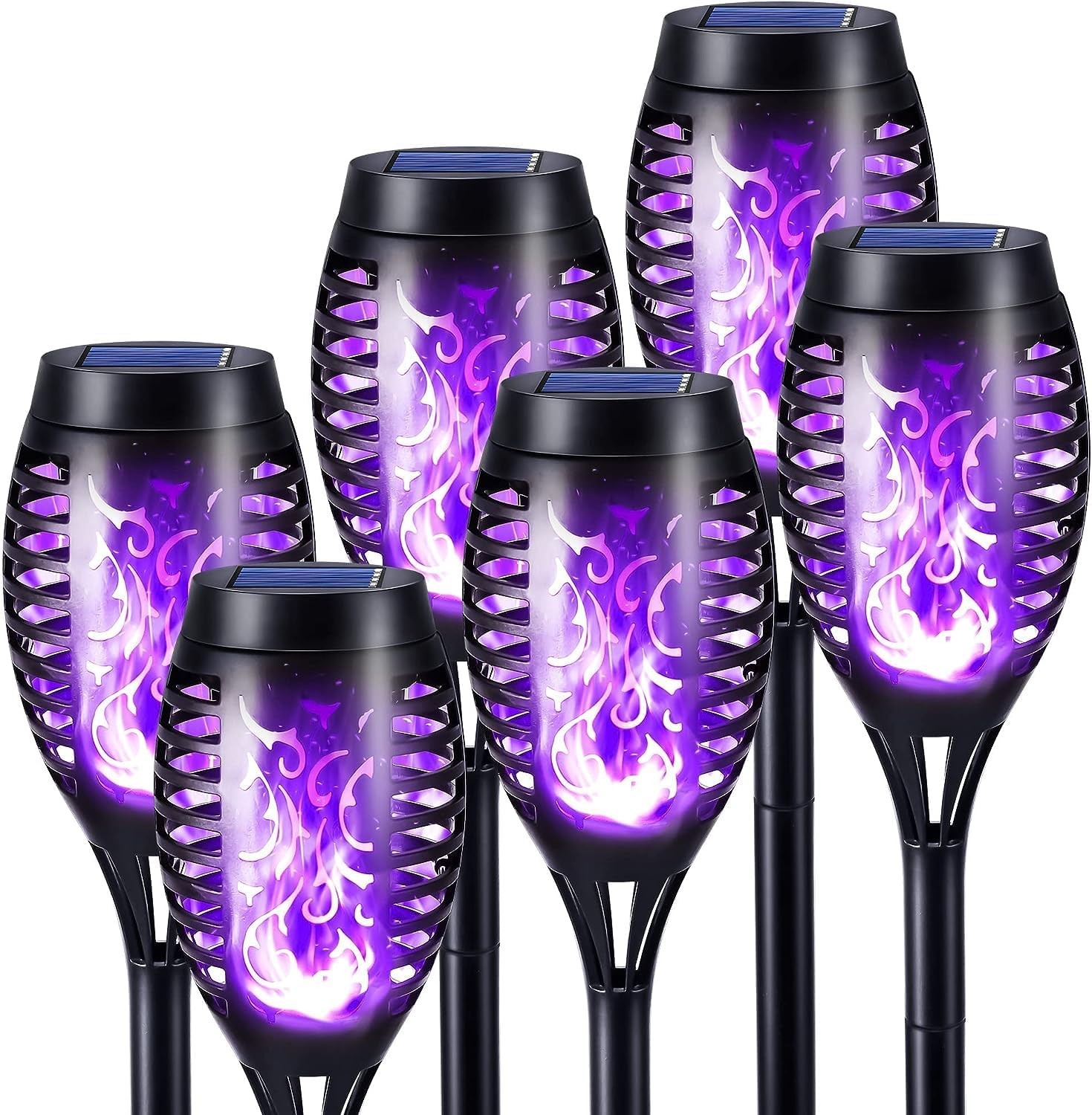 2024 Upgraded Solar Lights Outdoor Garden, 6 Pack Solar Flame Lights LED Warm Flickering Flames, IP65 Waterproof Solar Torch Lights for Pathway Garden Patio Yard Halloween Christmas Decorations Purple