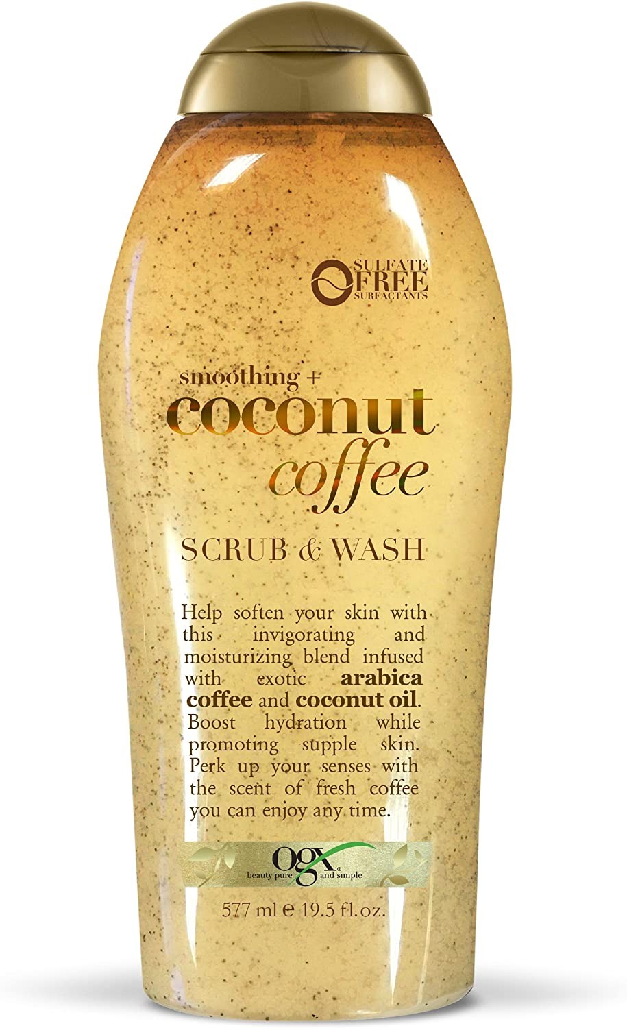 OGX Smoothing + Coconut Coffee Exfoliating Body Scrub with Arabica Coffee & Coconut Oil, Moisturizing Body Wash for Dry Skin, Paraben-Free with Sulfate-Free Surfactants, 19.5 Fl Oz