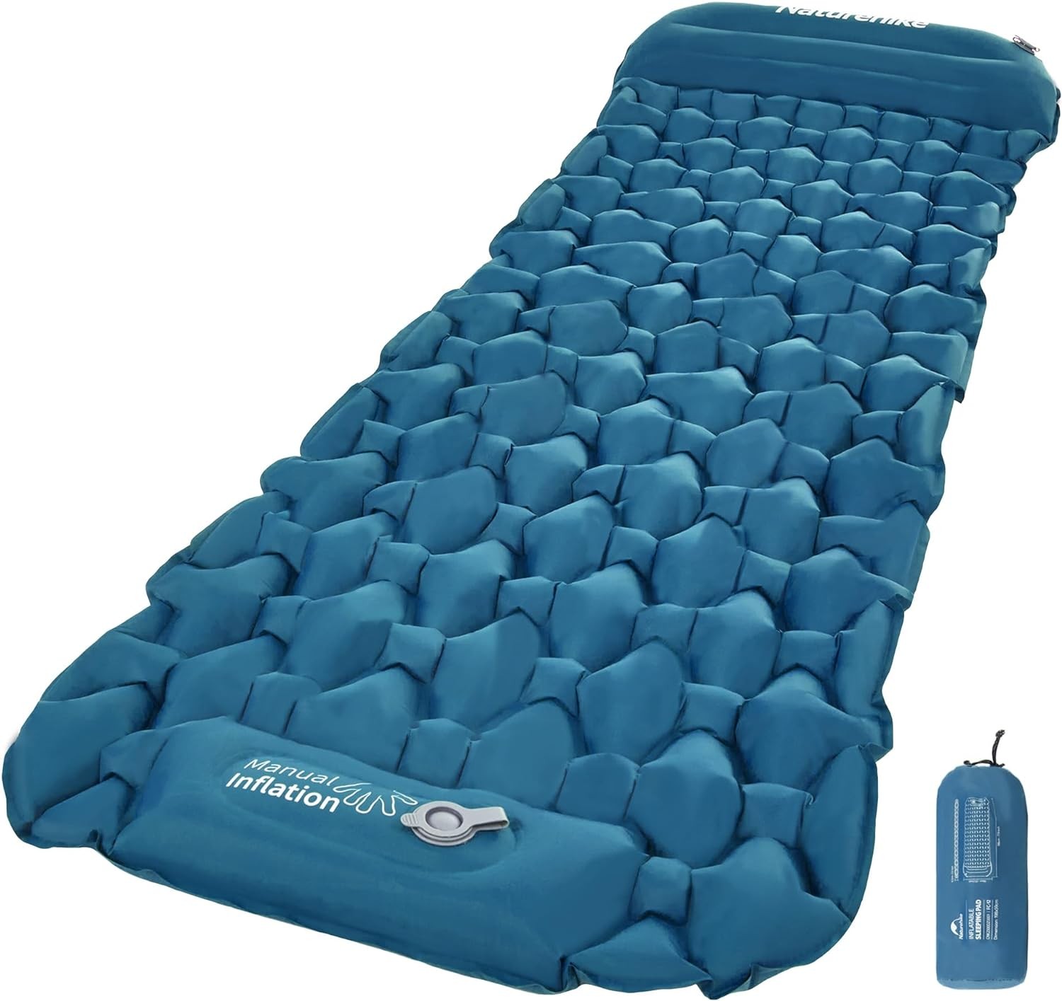 Naturehike Self-Inflating Camping Sleeping Air Mat with Pillow Built-In Foot Pump, Lightweight Sleeping Pad Air Bed (Navy Blue)