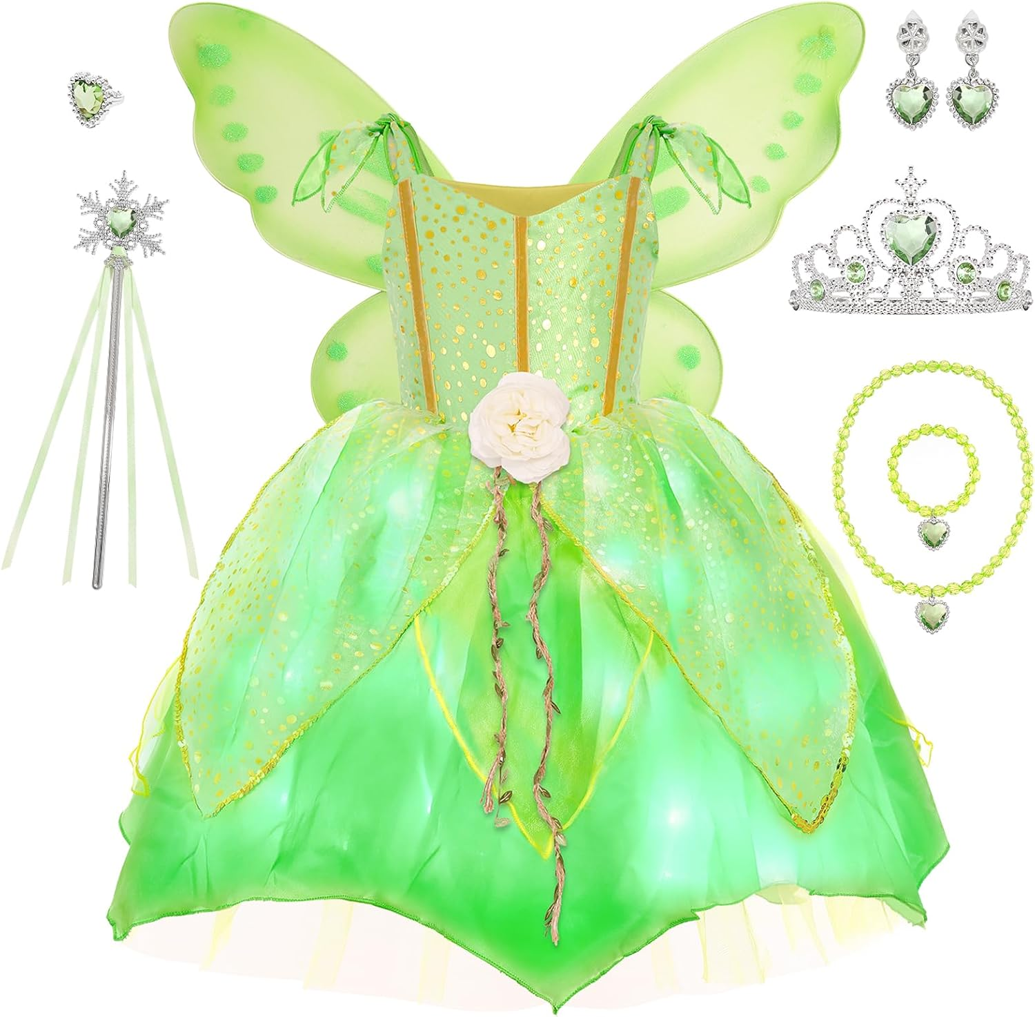 Gorkonpy Fairy Costume for Girls LED Light up Fairy Costume for Girls Halloween Party Dress Up