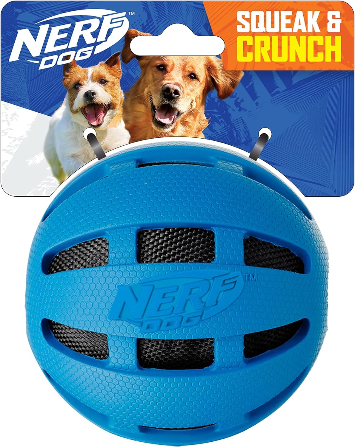 Nerf Dog Crunch and Squeak Rubber Ball Dog Toy, Medium/Large, Blue