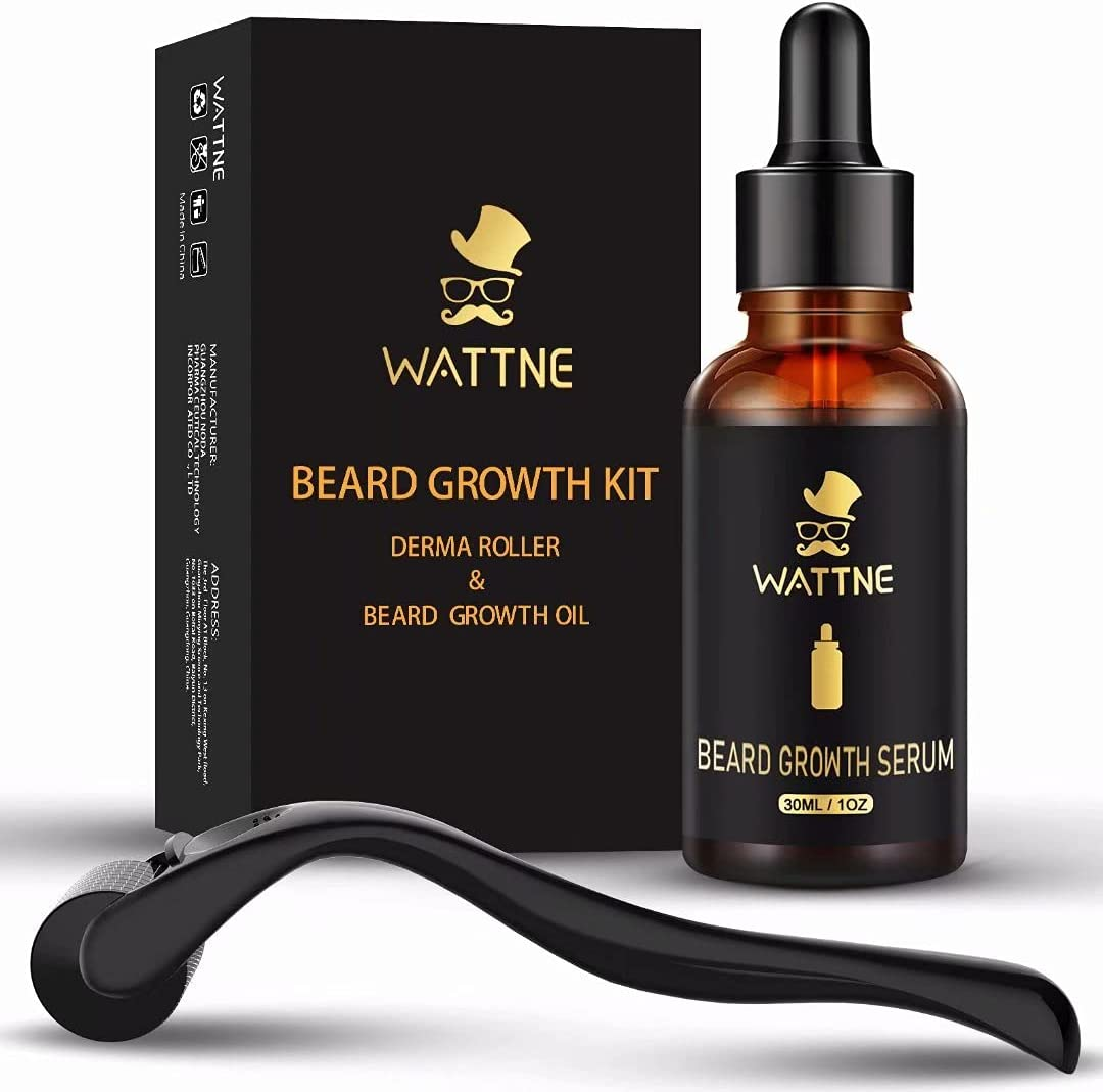 Beard Growth Kit,Beard Roller for Beard Growth,100% Natural Ingredients Beard Oil Serum, Stimulate Promote Beard Mustache and Hair Regrowth – Gifts for Men Him Dad Father Boyfriend(2 in 1)