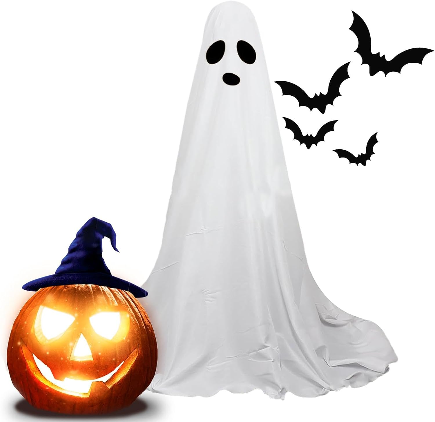 Halloween Lighted White Cloth Ghosts – Large Lighted White Cloth Ghosts,Spooky Outdoor Decor with LED String Lights for Haunted House