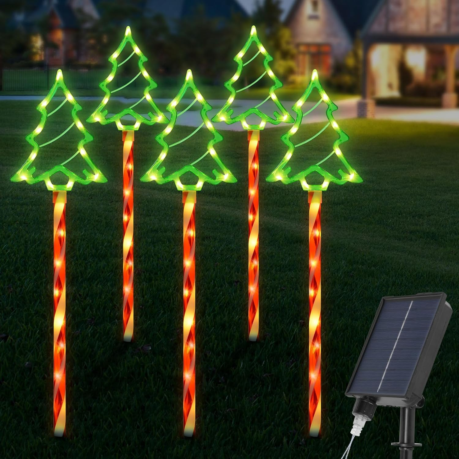 Ninonly 5 Pack Christmas Garden Lights Outdoor 1200Mah, 70CM 8 Modes Solar Christmas Tree Candy Lights 85Leds Pathway Stake Lights Waterproof Christmas Tree Walkway Lights for Yard Porch Decoration