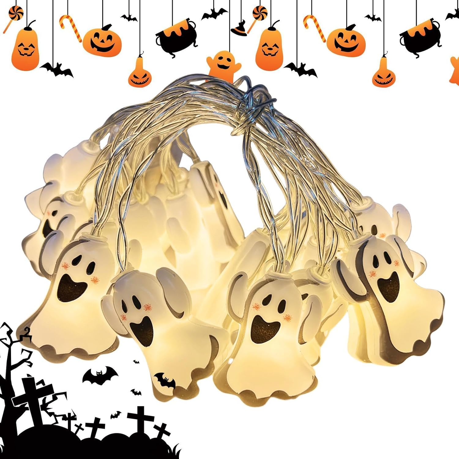 Ghost Fairy Lights – Ghost String Lights | Ghost Halloween Lights Battery Operated | Halloween Pumpkin String Lights | Glowing Ghost Halloween Lights | Halloween Decoration Lights for Indoor Outdoor