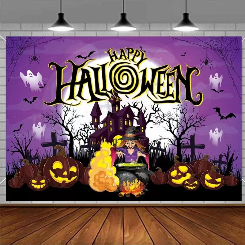 Scary Halloween Decorations Backdrop – Xtralarge, 72X43 Inch | Spooky Pumpkin Happy Halloween Banner for Purple Halloween Party Decorations | Halloween Pumpkin Banner, Halloween Decorations Outdoor