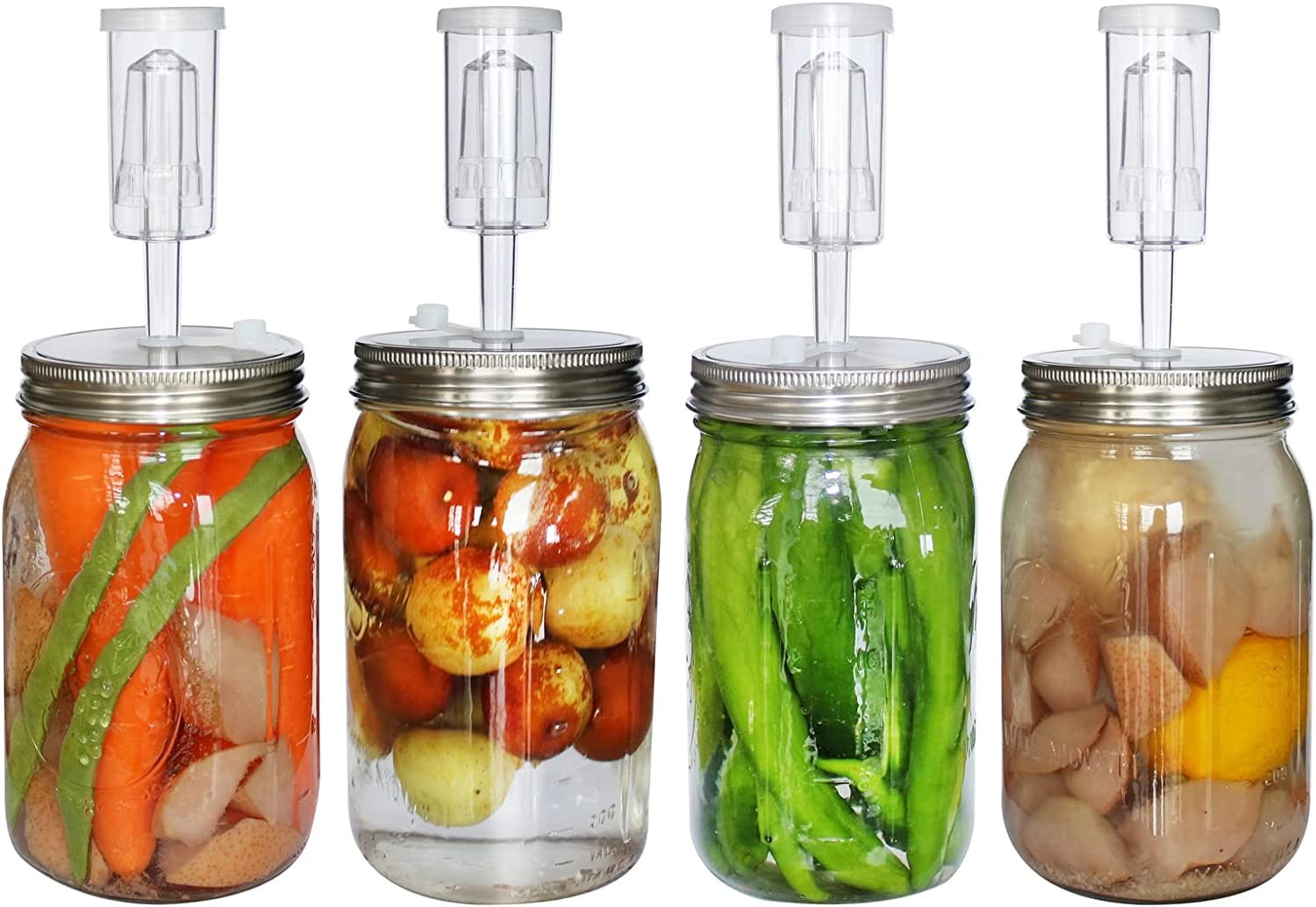 Laffeya Fermentation Lids, Airlocks for Fermenting, 4 Sets Fermentation Kit for Wide Mouth Jars- Stainless Steel Fermenting Lids Compatible with Mason Jar for Making Sauerkraut, Pickle, Hot Sauce