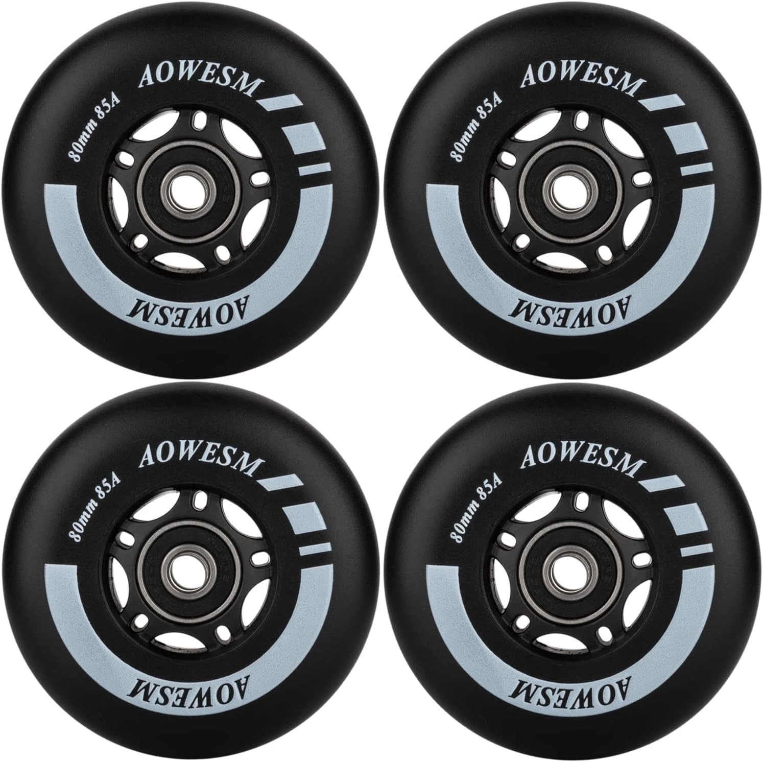 AOWESM Inline Skate Wheels 80Mm 76Mm 72Mm 85A Outdoor Indoor Black Blue Red Roller Hockey Blades Replacement Wheels W/Bearings ABEC-9 and Floating Spacers (4-Pack)