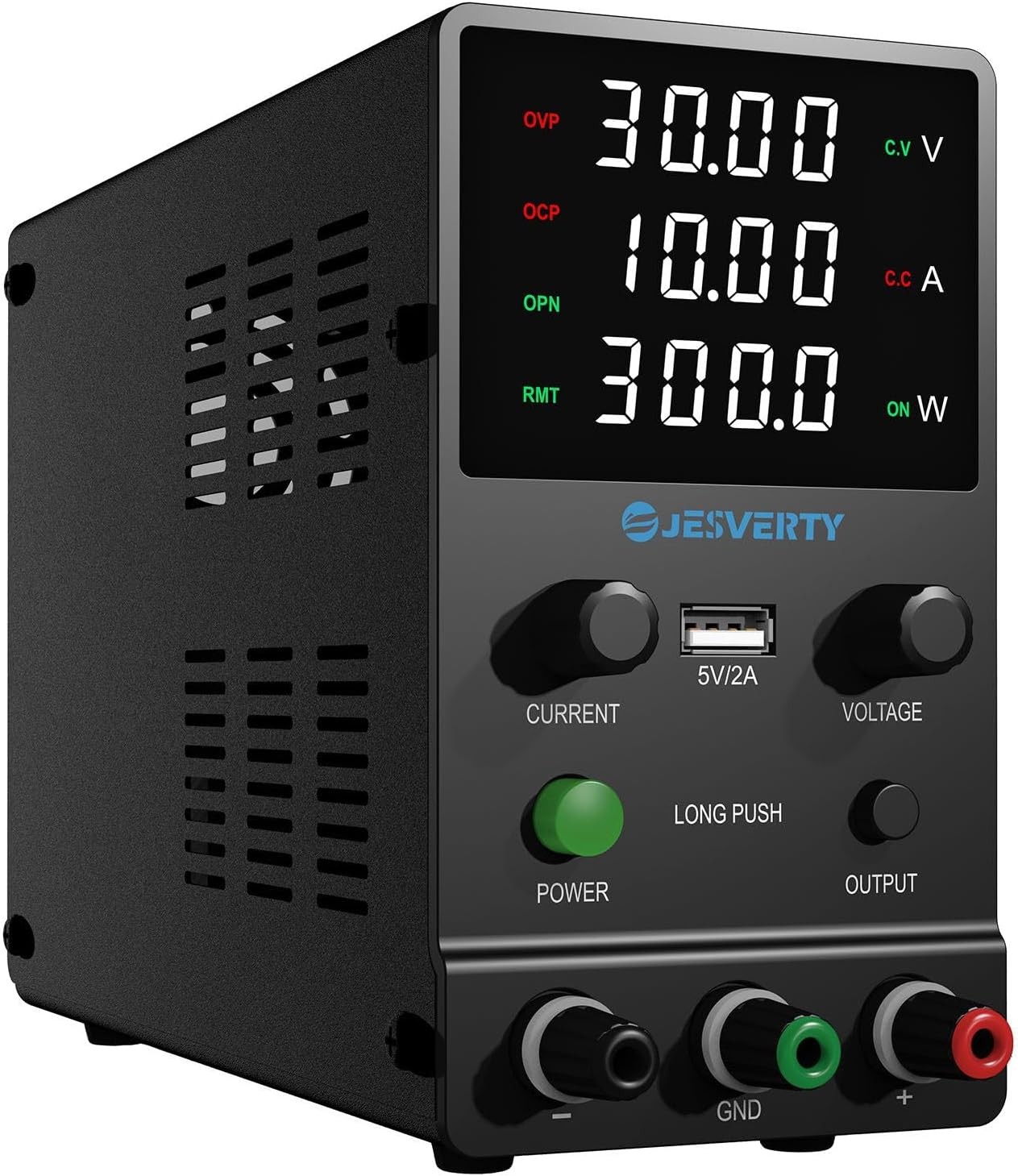 DC Power Supply Variable, 0~30V 0~10A Adjustable Bench Power Supply with Encoder Knob, Output Control, High Precision 4-Digits LED Display, 5V/2A USB Port, Jesverty SPS-3010H