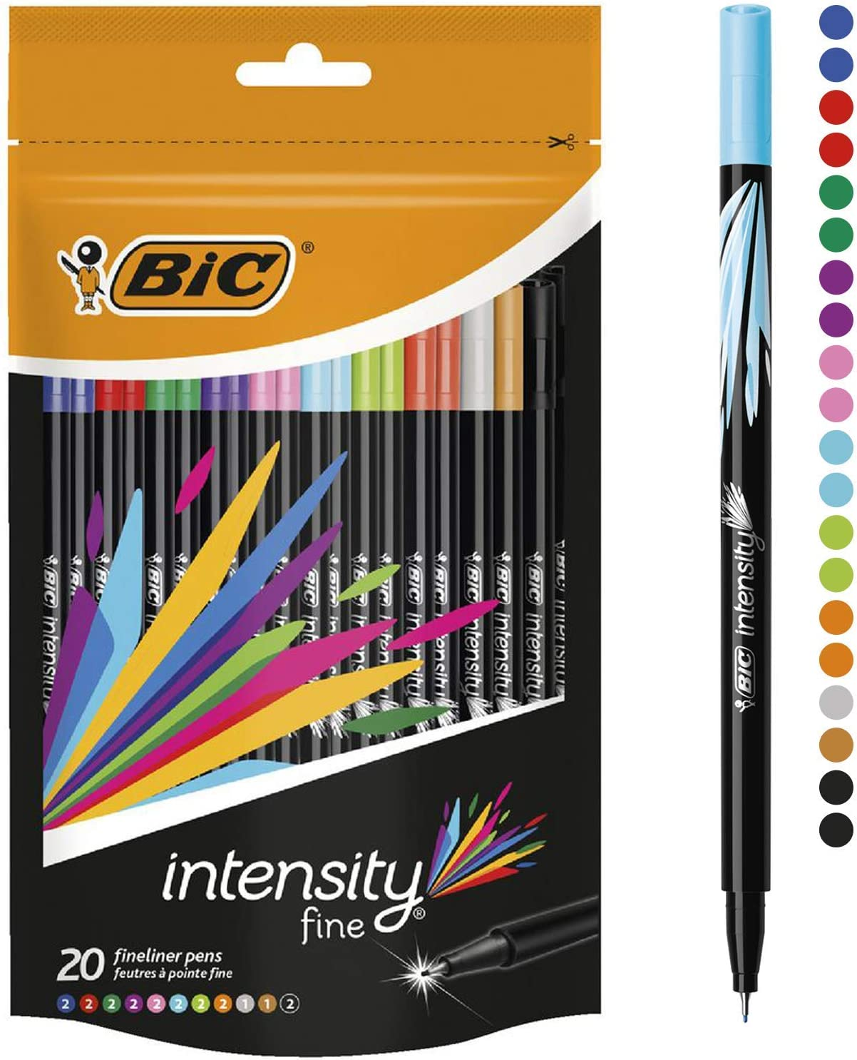 BIC Intensity Fineliner Felt Tip Pen Fine Point (0.8 Mm) – Assorted Colours, Pack of 20 Fineliner Pens