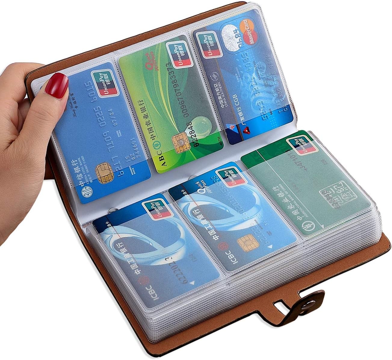 RFID Credit Card Holder, Leather Business Card Organizer with 96 Card Slots, Credit Card Protector for Managing Your Different Cards and Important Documents to Prevent Loss or Damage (Brown)