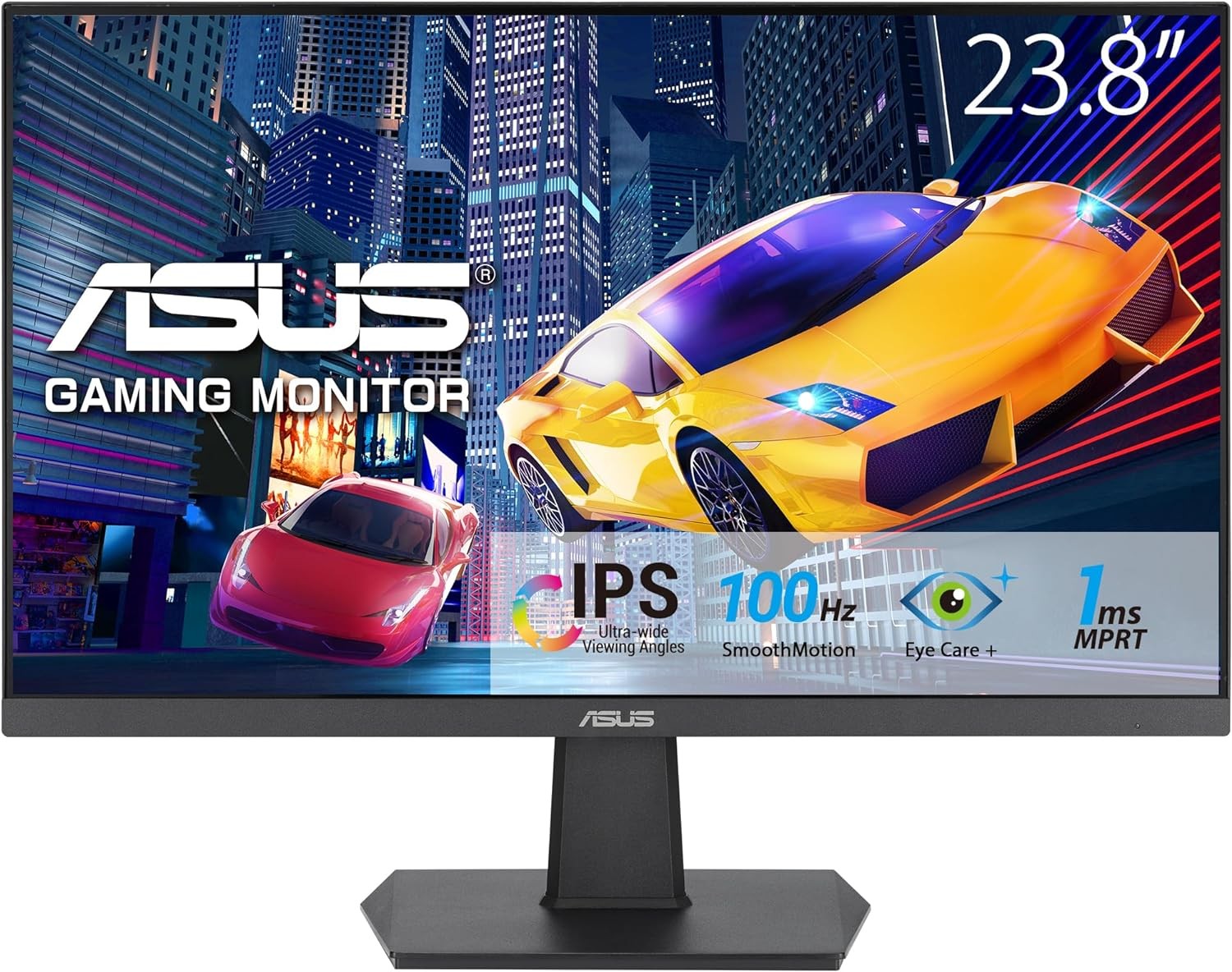 ASUS VA24EHF Eye Care Gaming Monitor – 24-Inch (23.8-Inch Viewable), IPS, Full HD, Frameless, 100Hz, Adaptive-Sync, 1Ms MPRT, HDMI, Low Blue Light, Flicker Free, Wall Mountable