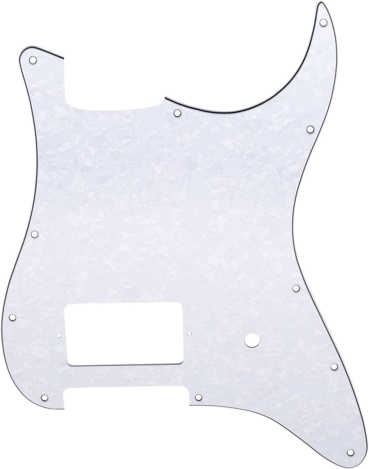 Musiclily Pro 11 Holes Single Covered Humbucker and Pot Slot Guitar Pickguard for Usa/Mexico Fender Tom Delonge Strat Style Electric Guitar, 4Ply White Pearl