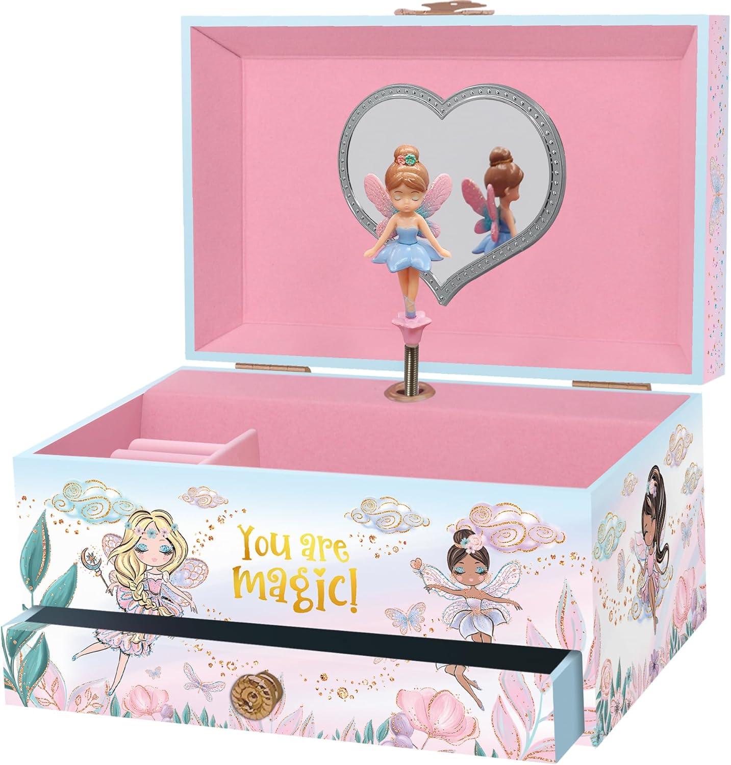 Musical Fairy Jewellery Box for Girls – Kids Music Box with Spinning Fairy and Mirror, Princess Gifts for Little Girls, Jewellery Boxes, Childrens Birthday Gift – Ages 3-10, Pink