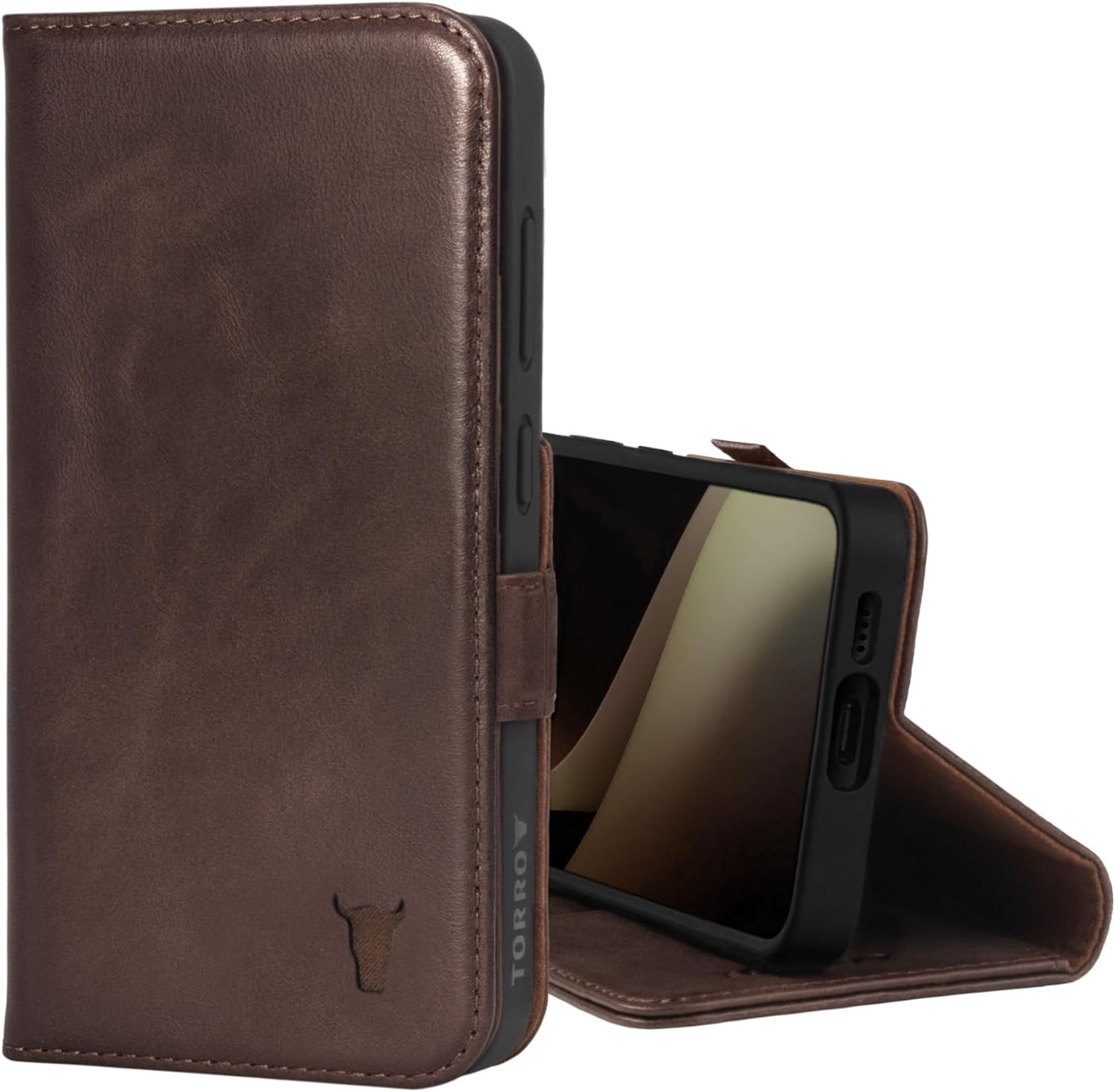 TORRO Case Compatible with Samsung Galaxy S24 5G – Premium Leather Wallet Case with Kickstand and Card Slots (Dark Brown)