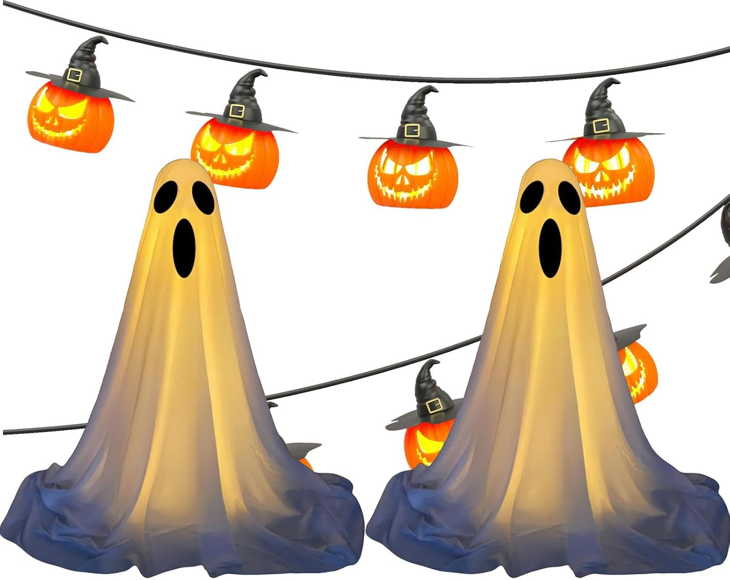 2 Packs Halloween Ghost Light Up, Halloween Ghost Decoration Outdoor, Glowing Spooky Ghost Halloween Decor with String Lights, Scary Standing Halloween Spooky Decoration for Garden Yard