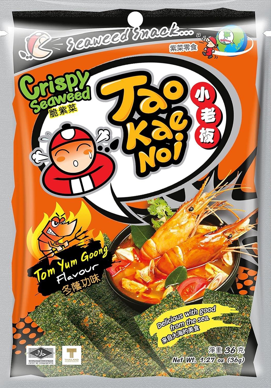 Tao Kae Noi Tom Yum Goong Flavour Crispy Seaweed Snack, 32 G