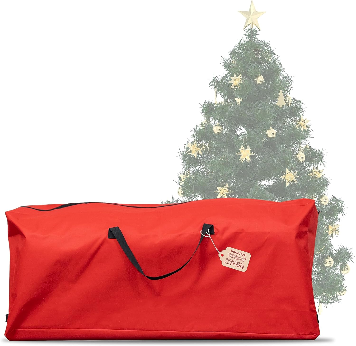 Uponpak Xmas Tree Bag, Heavy-Duty Tree Bag with Durable Reinforced Handles & Zipper, Waterproof Storage Bag, Protects from Moisture & Dust (Fits a 7.5FT Tree, Red)