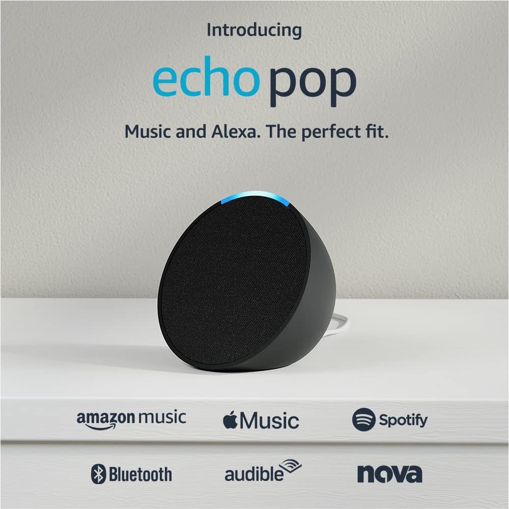 Introducing Echo Pop | Full Sound Compact Smart Speaker with Alexa | Charcoal