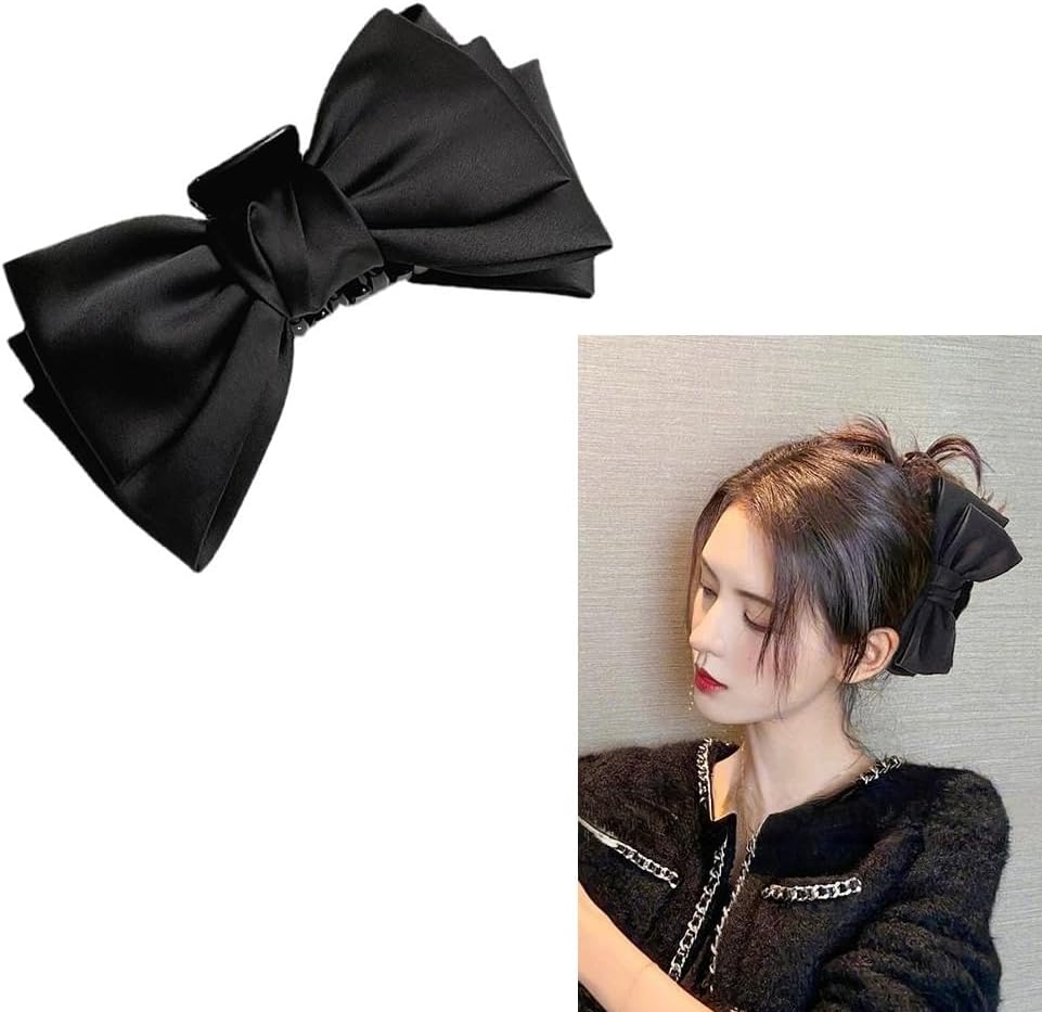 Black Bow Hair Claw Clip for Women Girls Bowknot Hair Claw Jaw Clips Barrettes for Thick Thin Hair Nonslip Claw Hair Clips for Women Big Bows 5 Inch Hair Claws Barrette