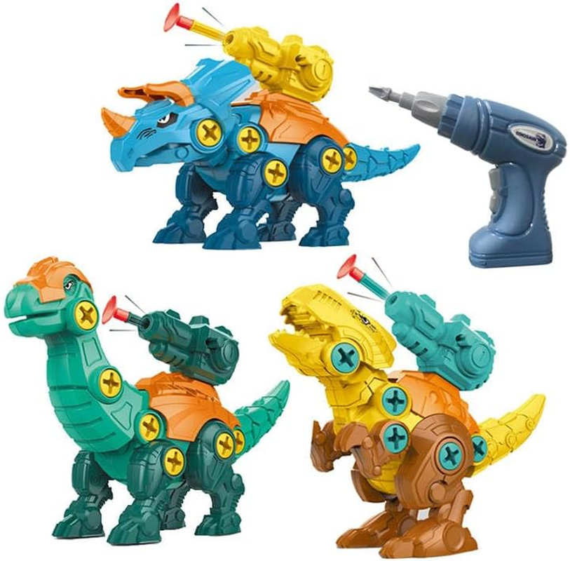 Dismantling Dinosaur Toys with Electric Drill for Kids, 3 Pack Dinosaur Building Toy Set with Tools DIY Construction Play Kit STEM Educational & Science Kits & Toys Boys Girls Age 3 4 5 6 7