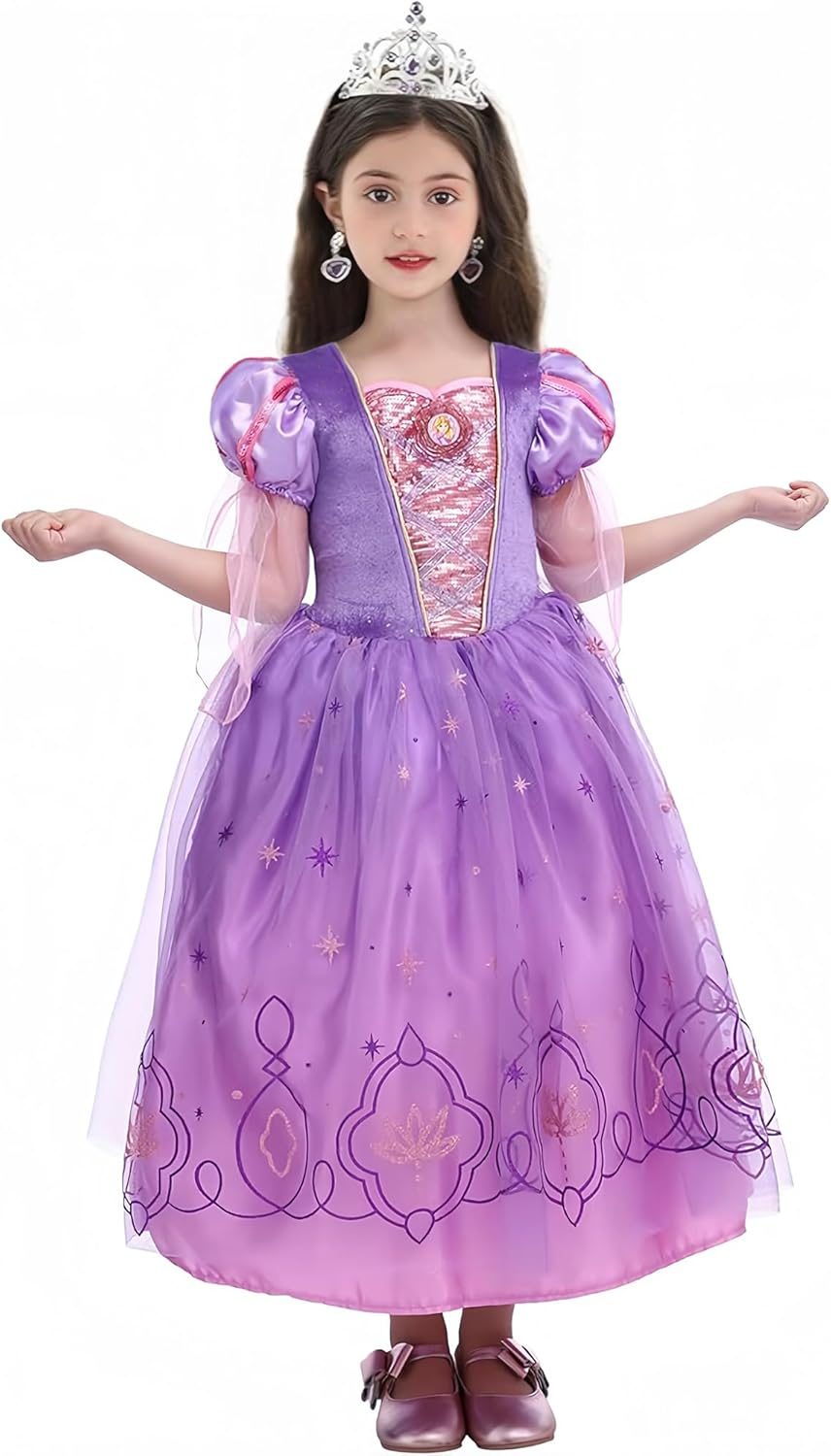 Lingway Toys Luxury Girls Princess Dress up Costumes,Rapunzel Cosplay Dress with Accessories