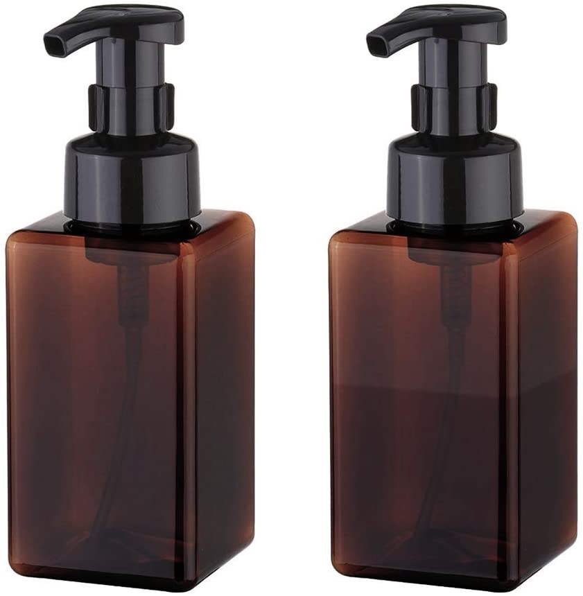 UUJOLY Foaming Soap Dispenser, 450Ml (15Oz) Refillable Pump Bottle for Liquid Soap, Shampoo, Body Wash (2 Pcs) (Brown)