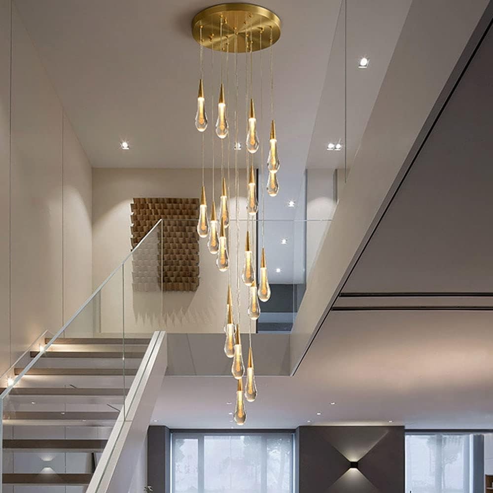 High Ceiling Chandelier, Crystal Raindrop Chandelier, Modern Long Pendant Lights Fixture for Home Staircase Living Room Foyer Hotel Hallway Entryway (18 Lights)