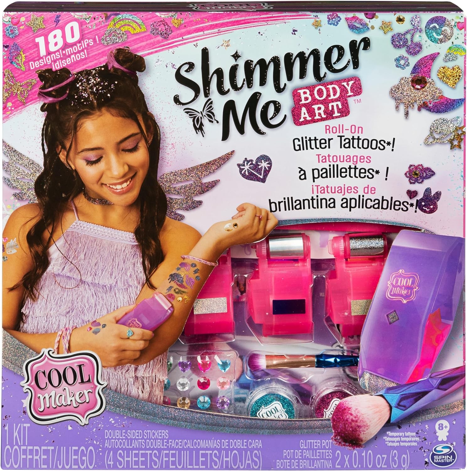 Cool Maker, Shimmer Me Body Art with Roller, 4 Metallic Foils and 180 Designs, Temporary Tattoo Kids Toys for Ages 8 and Up