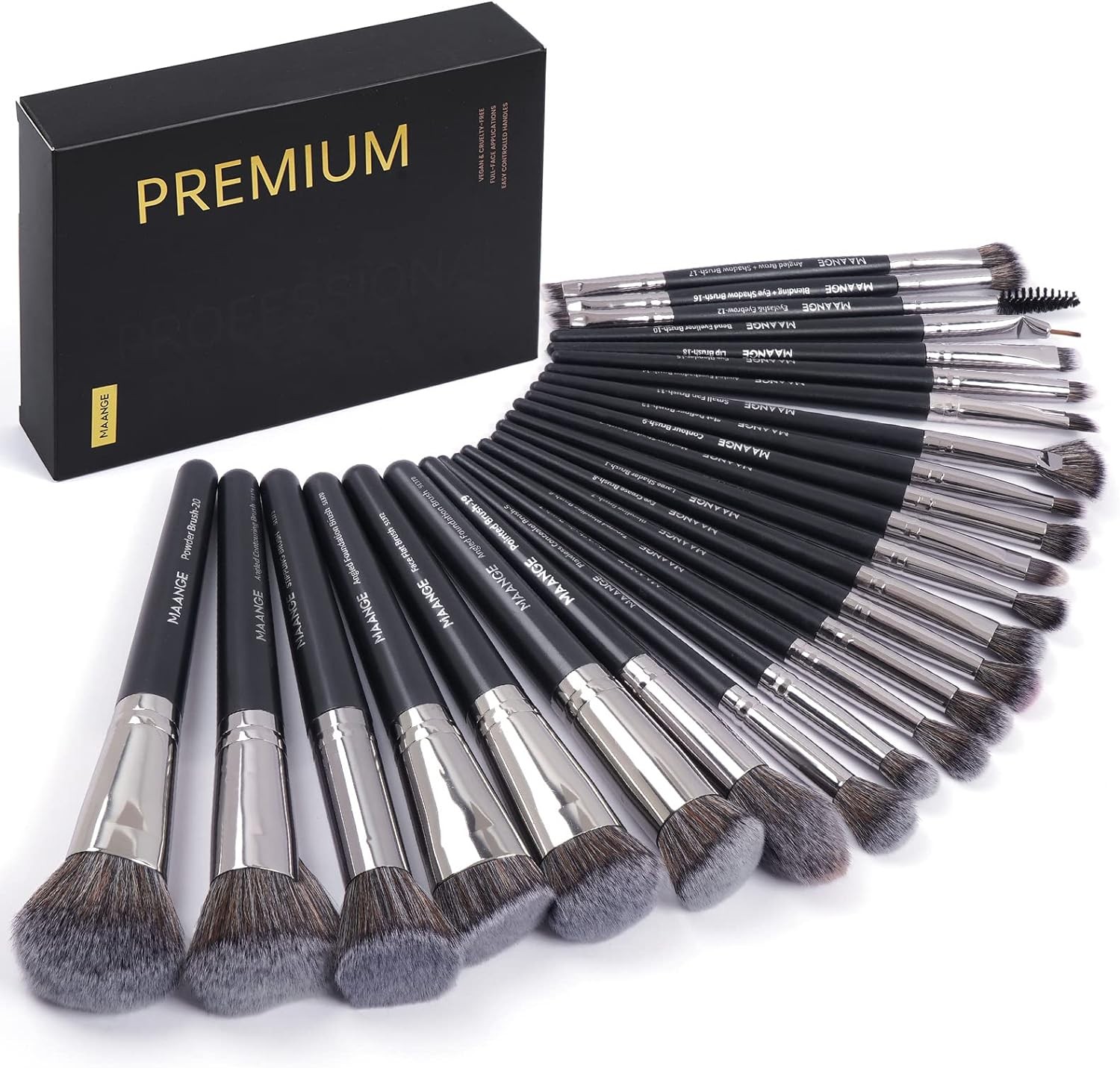 Make up Brushes, MAANGE 25Pcs Make up Brush Set Foundation Eyeshadow Blush Brush Blending Concealers Face Powder Eye Make up Brushes Set with Gift Box (Black)