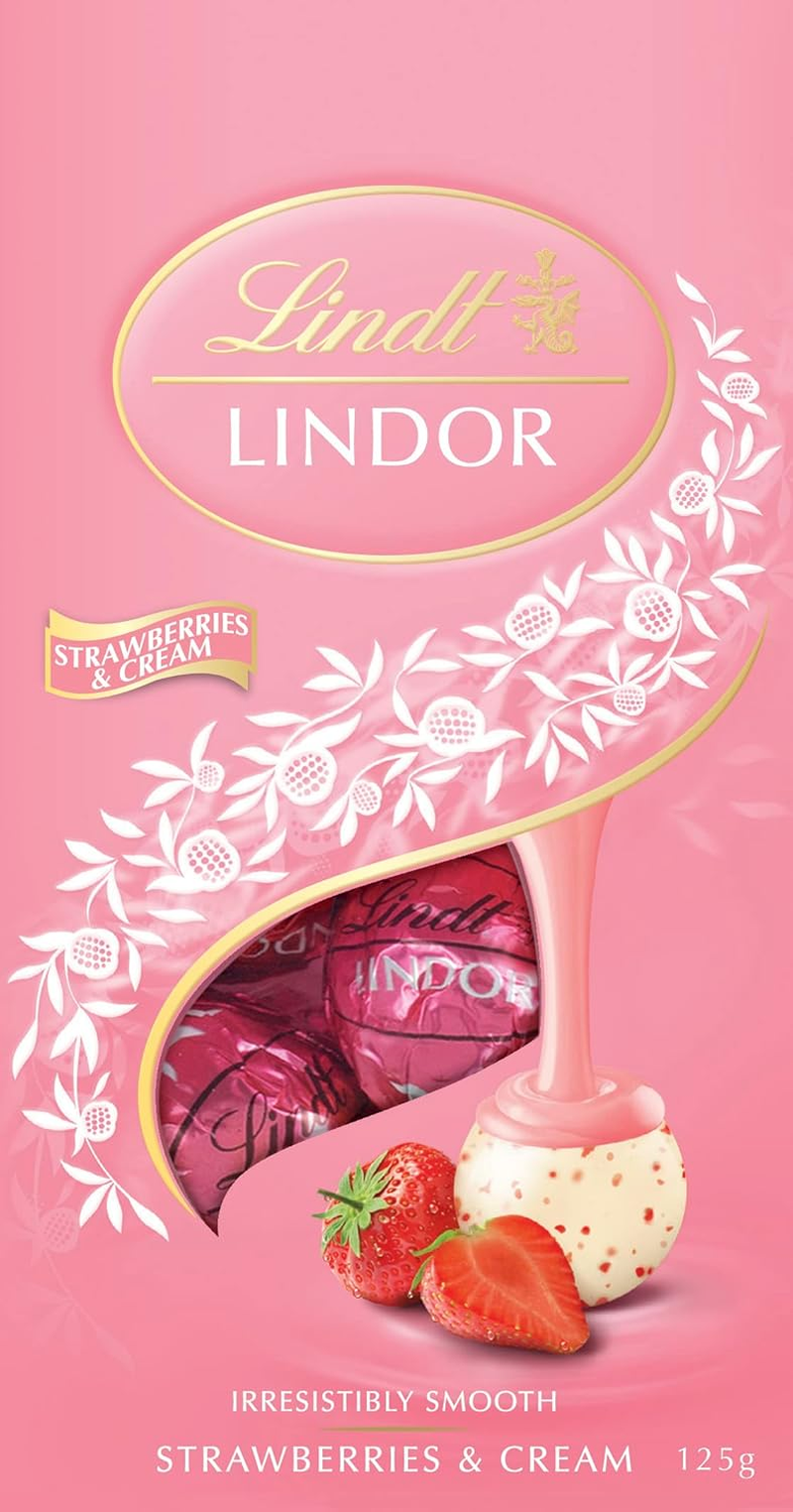 Lindt Lindor Strawberries & Cream White Chocolate Bag 125G