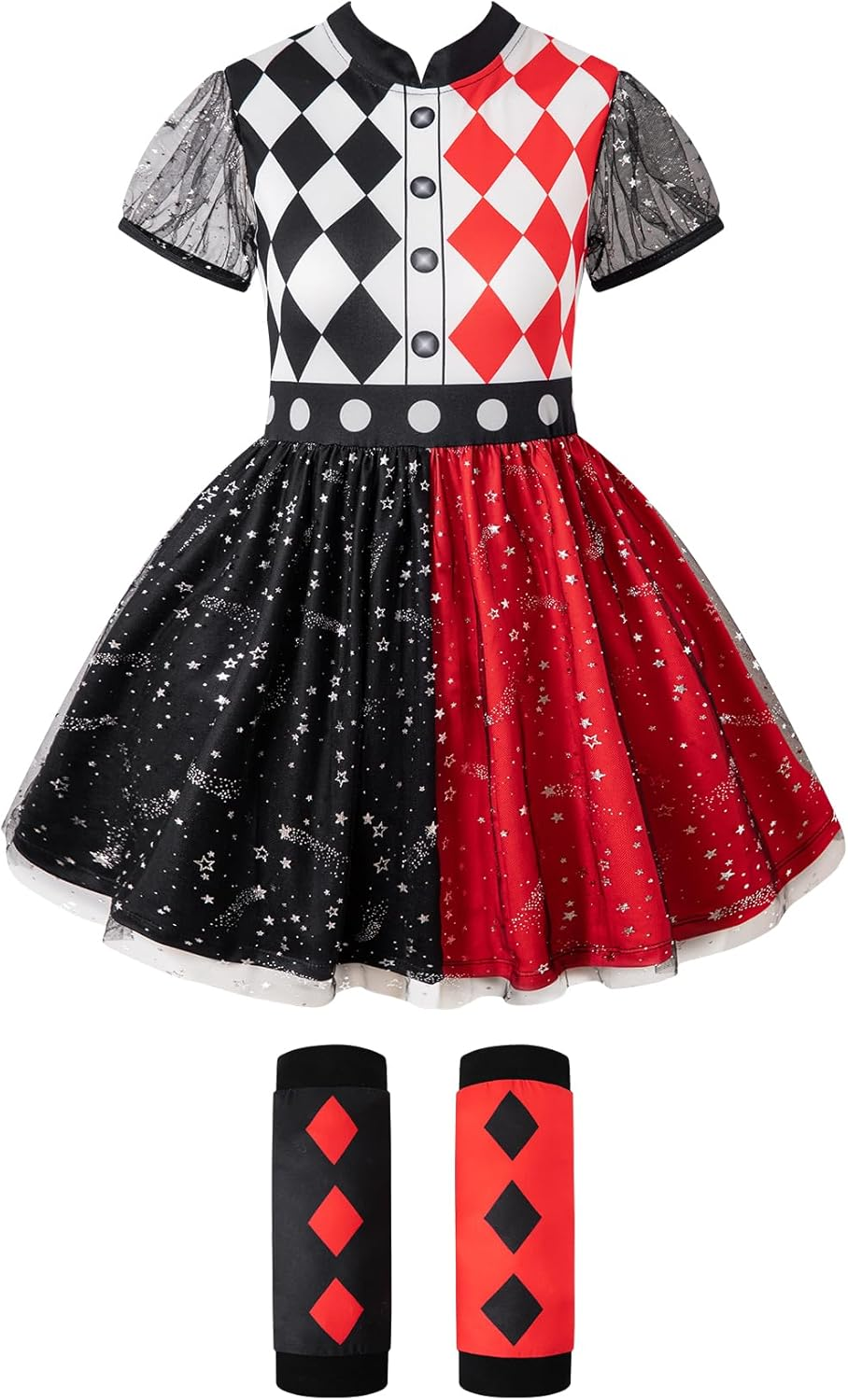 Auggle Girls Clown Halloween Costume Set Kids Party Dress up Cosplay with Knee Pads